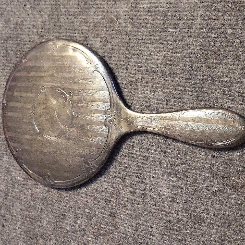Vintage Hand Held Mirror Silver Plate